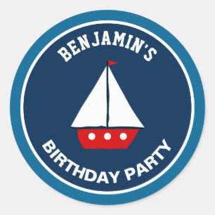 Adesivo de Favor de Aniversário Náutico de Barco à