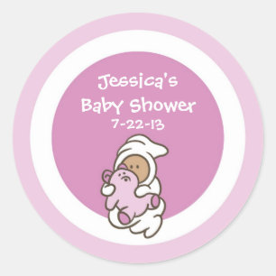 Adesivo de Favor de Baby Shower (Menina Rosa, Pele