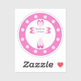 Adesivo de Favor de Batismo Rosa para Meninas