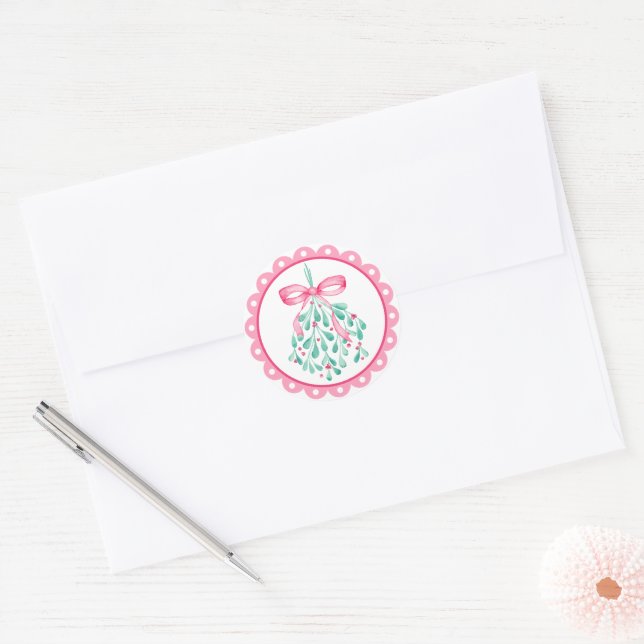 Adesivo de Favor de Chá de Bebê com Visco Rosa (Envelope)