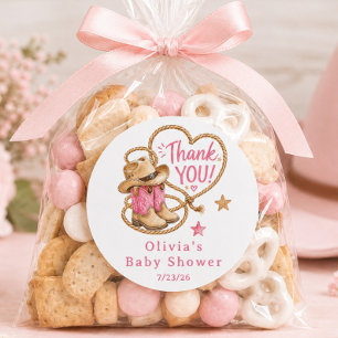 Adesivo de Favor de Chá de Bebê Cowboy Rosa