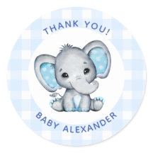Adesivo de Favor de Chá de Bebê do Menino Elefante