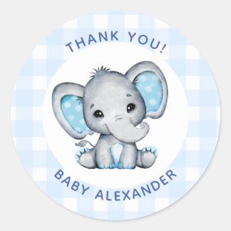 Adesivo de Favor de Chá de Bebê do Menino Elefante
