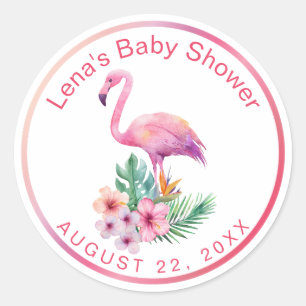 Adesivo de Favor de Chá de Bebê Flamingo Tropical