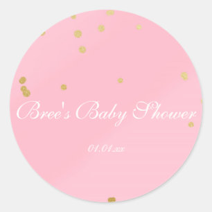 Adesivo de Favor de Chá de Bebê Glam Pink e Dourad