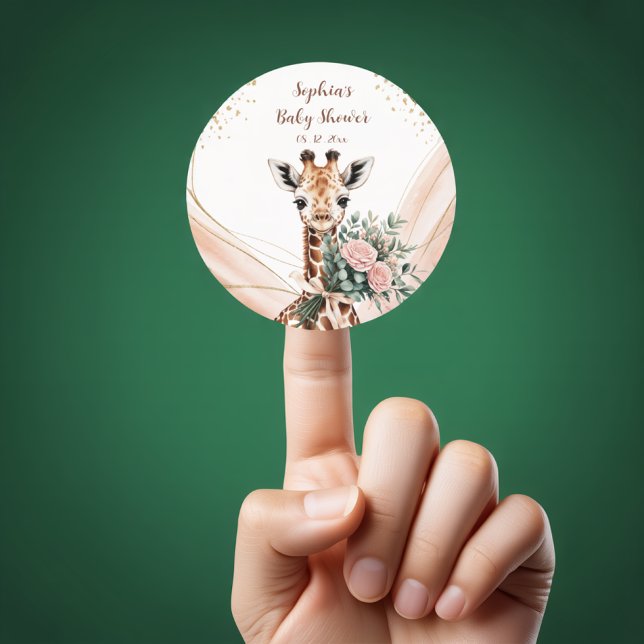 Adesivo de Favor de Chá de Bebê Safari Girafa Flor (Criador carregado)