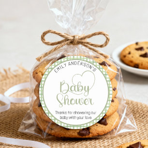 Adesivo de Favor de Chá de Bebê Sage Gingham