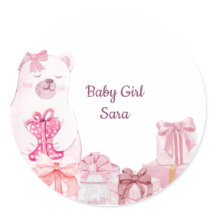 Adesivo de Favor de Chá de Bebê Urso Teddy Rosa
