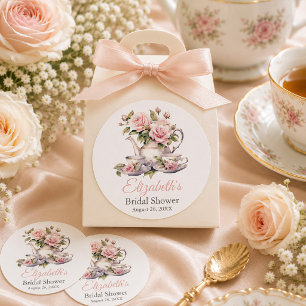 Adesivo de Favor de Chá de Noiva Floral Rosa Bege