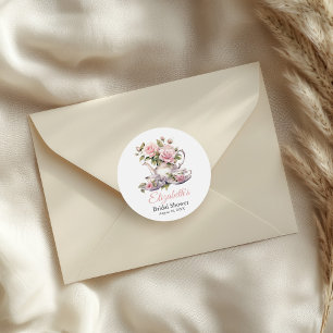 Adesivo de Favor de Chá de Noiva Floral Rosa Bege