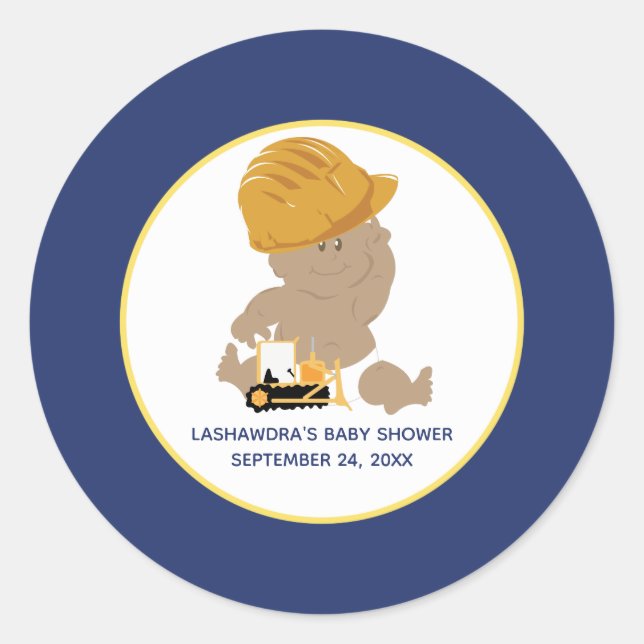 Adesivo de Favor de Chuvinha de Bebê Menino Constr (Frente)