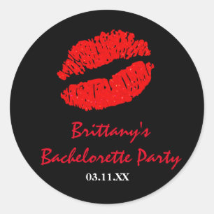 Adesivo de Favor de Festa de Beijo de Lábios Preto