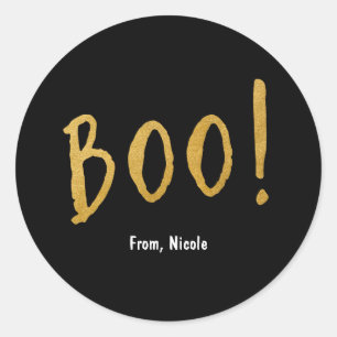 Adesivo de Favor de Festa Preto BOO Dourado de Hal