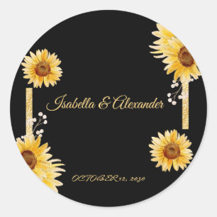 Adesivo de Favor de Noiva Elegante Girassol Preto