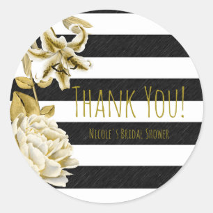 Adesivo de Favor Floral Preto e Branco Listrado em