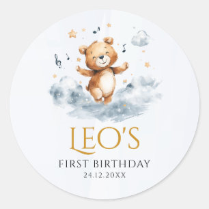Adesivo de Favor para Primeiro Aniversário do Urso