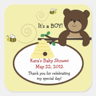 Adesivo de Favor QUADRADO Beary Sweet Bear & Bee