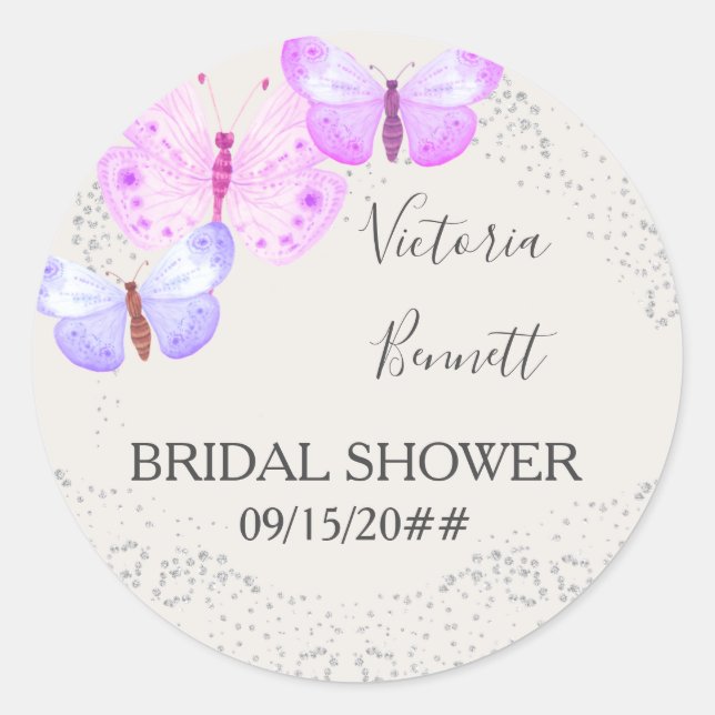 Adesivo de Favor Rojão Rosa Prata Borboletas Céus (Frente)