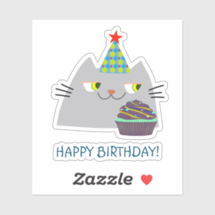 Adesivo de Feliz Aniversário de Gatinho Fofo Kawai