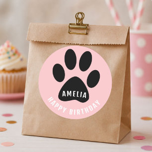 Adesivo de Feliz Aniversário Rosa com Pegada de Pa