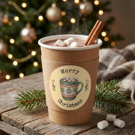 Adesivo de Feliz Natal com Chocolate Quente Vintag