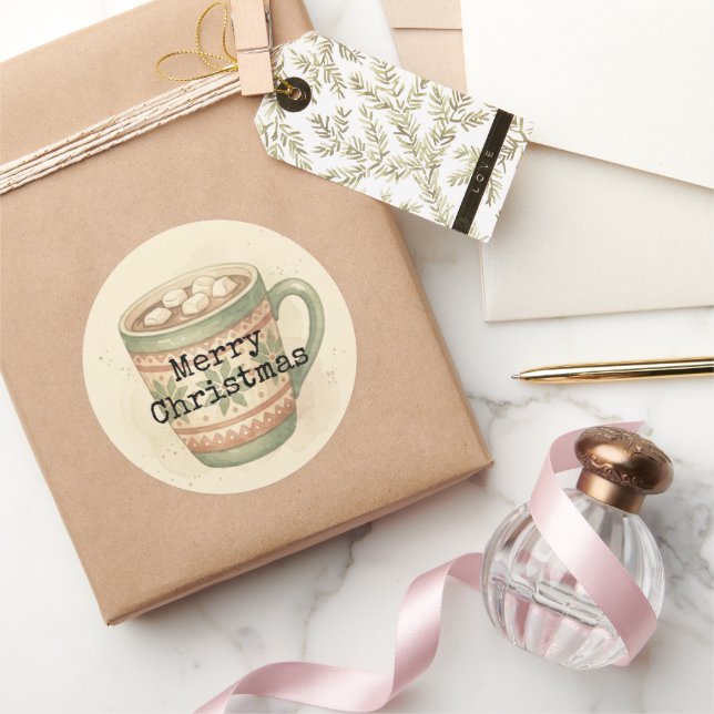 Adesivo de Feliz Natal com Chocolate Quente Vintag (Presentear)
