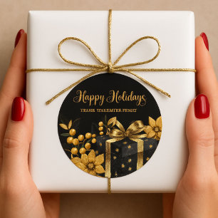 Adesivo de Feliz Natal Preto e Dourado Elegante