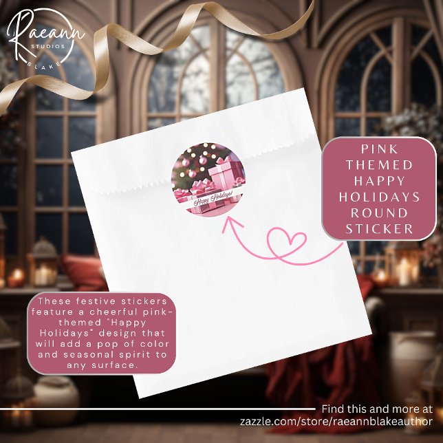 Adesivo de Felizes Festas Tema Rosa (Criador carregado)