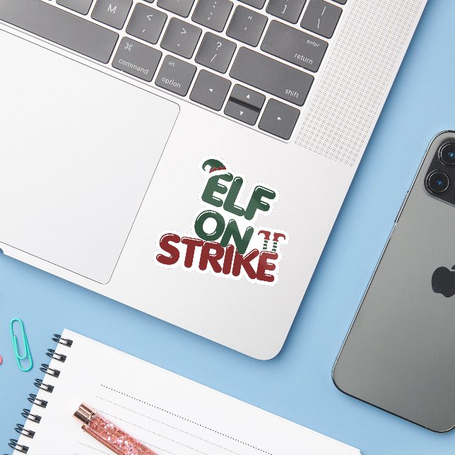 Adesivo de Férias Divertido de Elfo em Greve (Notebook com iPhone)