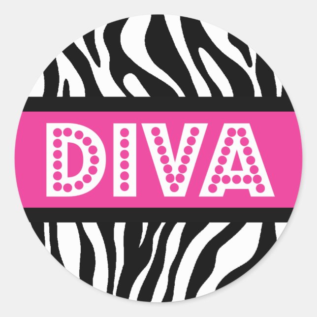 Adesivo de festa com tipografia DIVA e impressão r (Frente)