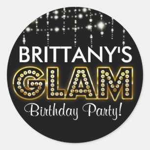 Adesivo de festa com tipografia GLAM dourada e pre
