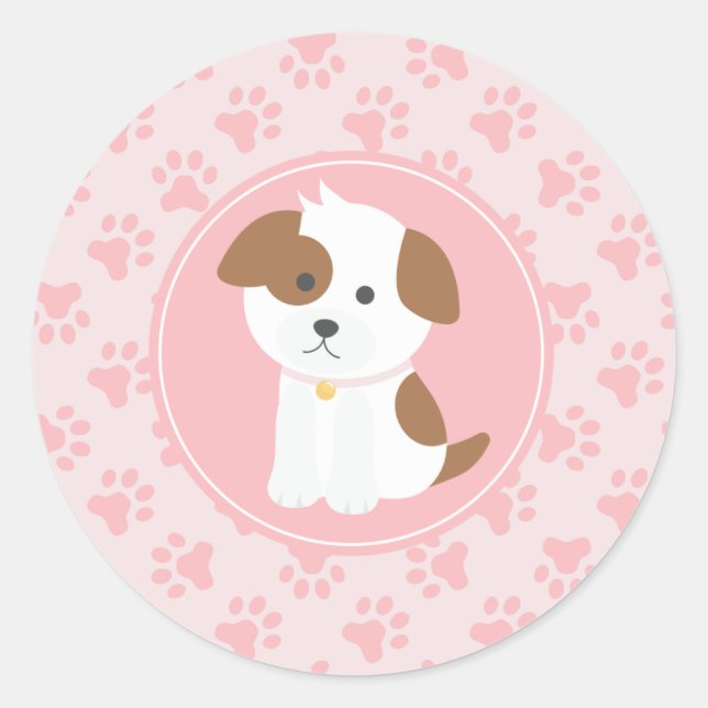 Adesivo de festa de aniversário de cachorrinho ros (Frente)