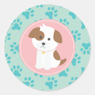 Adesivo de festa de aniversário de cachorrinho ros