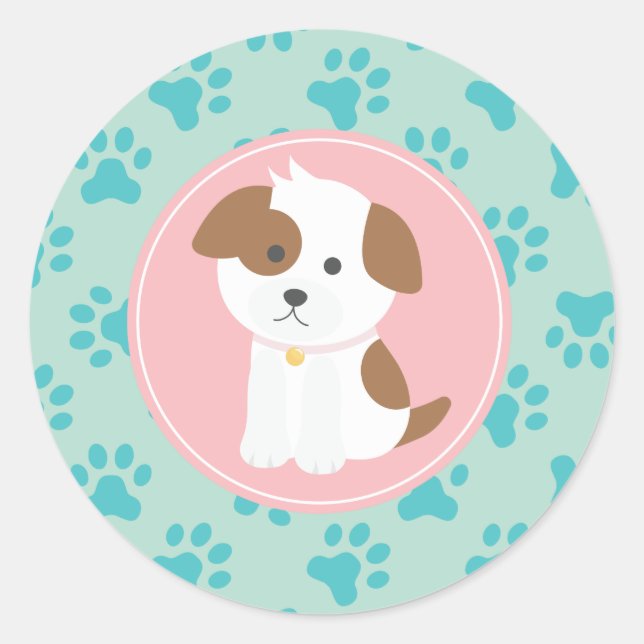 Adesivo de festa de aniversário de cachorrinho ros (Frente)