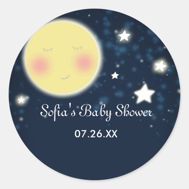 Adesivo de festa de baby shower de estrelas da lua (Frente)