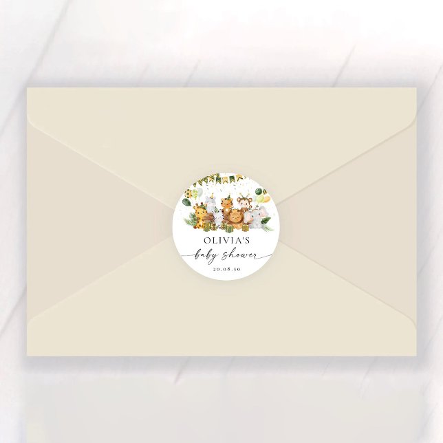 Adesivo de Festa de Bebê de Animais da Savana (Criador carregado)