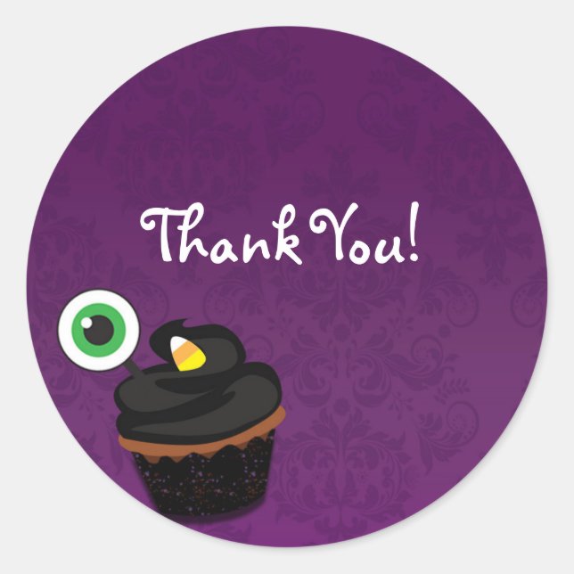 Adesivo de festa de Cupcake de Halloween em Damasc (Frente)