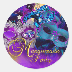 Adesivo de Festa de Máscaras Roxo Azul e Dourado
