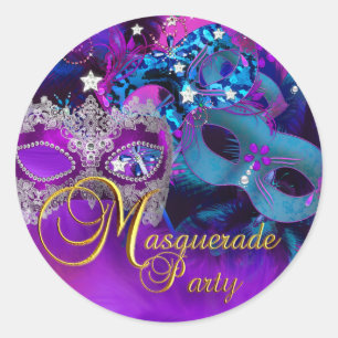 Adesivo de Festa de Máscaras Roxo Azul e Rosa