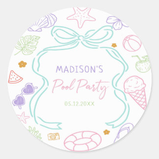 Adesivo de festa de piscina de verão desenhado à m