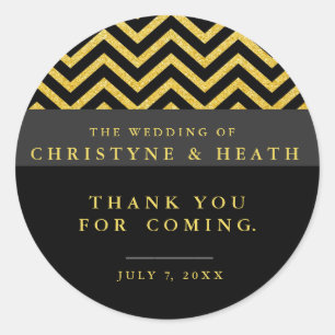 Adesivo de festa elegante preto e dourado Chevron 