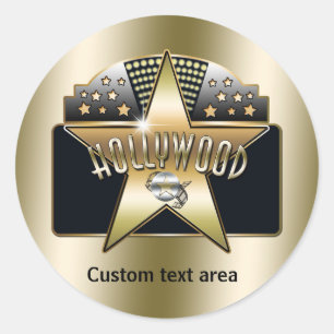 Adesivo de festa estrela tipografia retrô Hollywoo