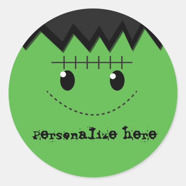 Adesivo de festa personalizado de Frankenstein Hal (Frente)