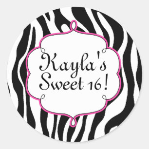Adesivo de festa Sweet 16 com estampa de zebra Gla