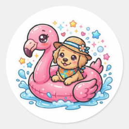 Adesivo de Flamingo de Piscina Cachorrinho Kawaii