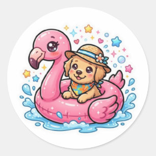 Adesivo de Flamingo de Piscina Cachorrinho Kawaii