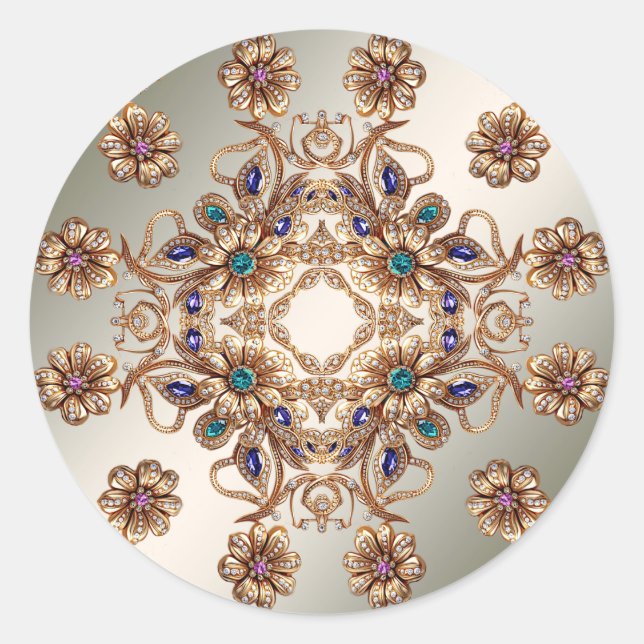 Adesivo de Flores de Joias Douradas Elegantes (Frente)
