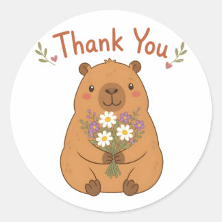 Adesivo de Flores Selvagens Obrigado Capivara Fofa