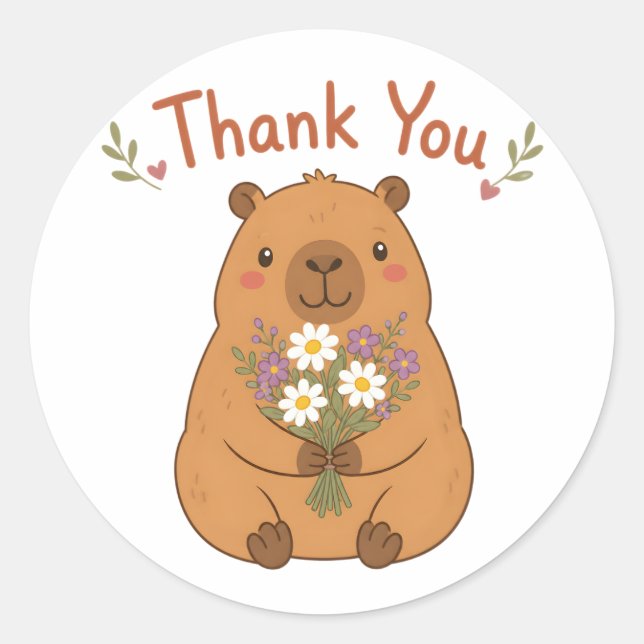 Adesivo de Flores Selvagens Obrigado Capivara Fofa (Frente)