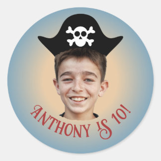 Adesivo de Foto de Aniversário Pirata Azul com Cha